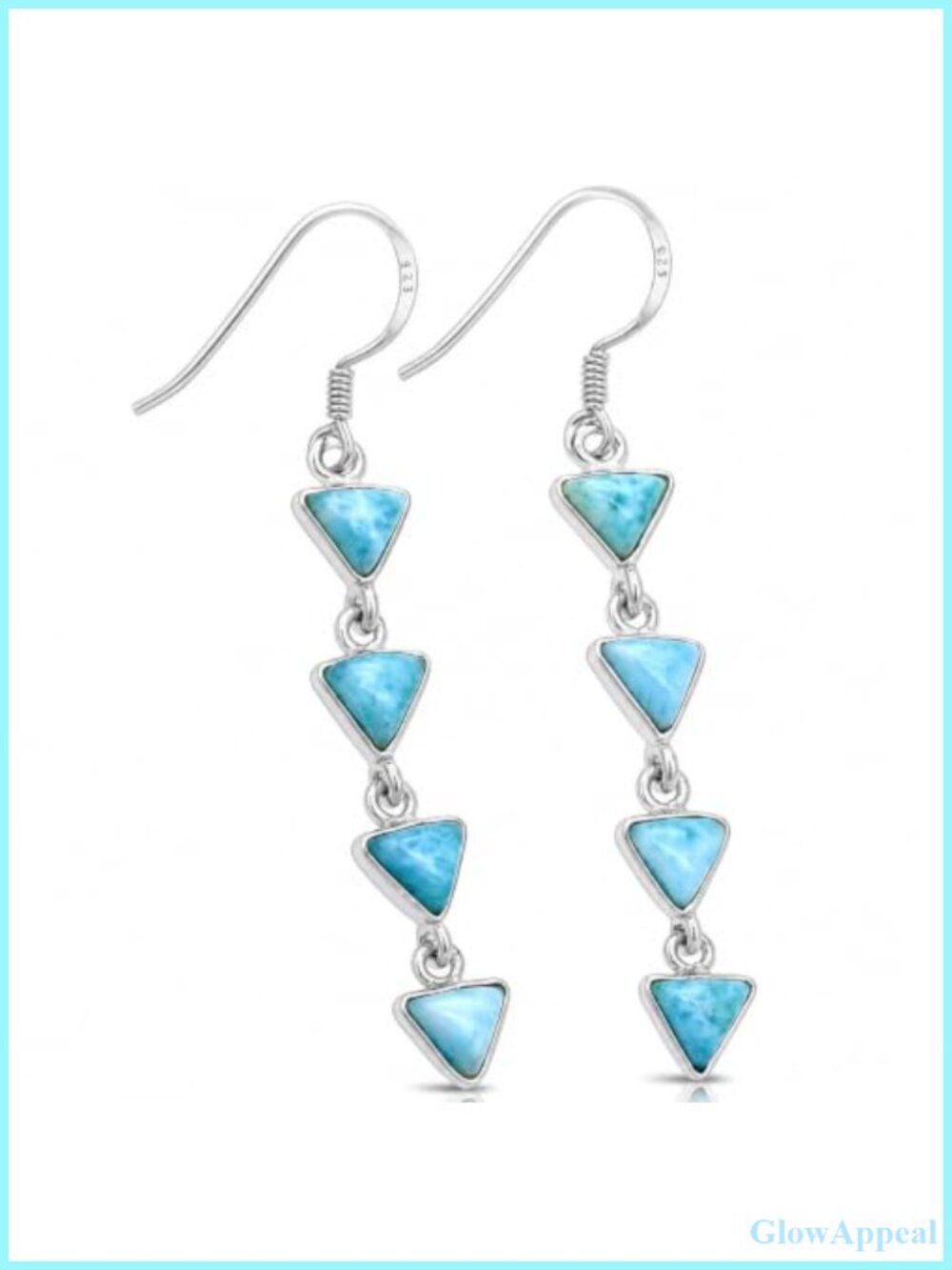 Larimar Trillion Cabochon Dangle Earrings Plated Silver